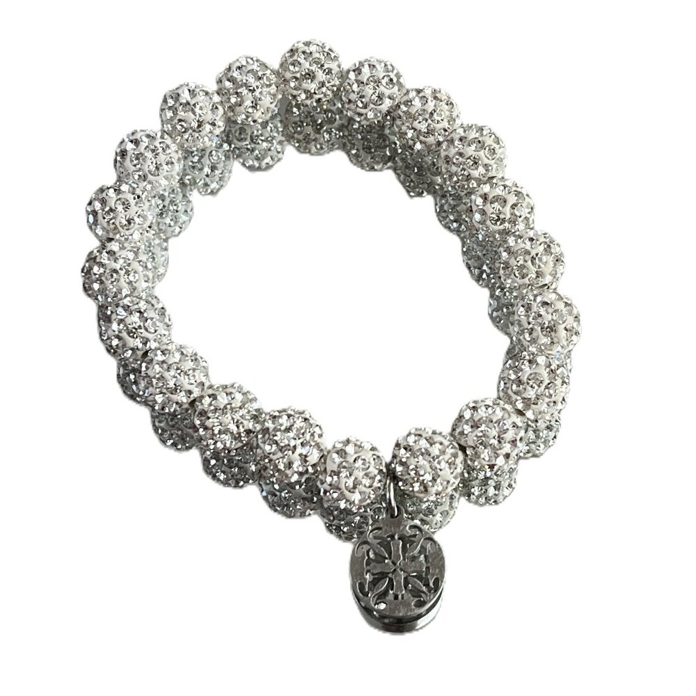 Rustic Cuff Metal Stainless Steel Shambala Beaded Stretch Bracelet silver